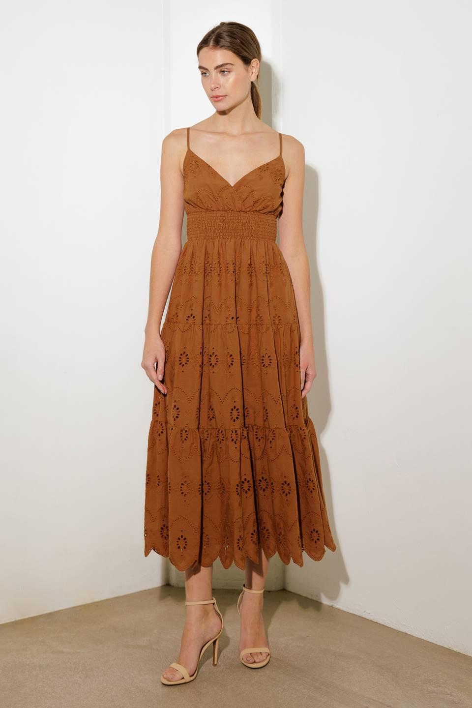 Luminous Bliss Woven Eyelet Midi Dress