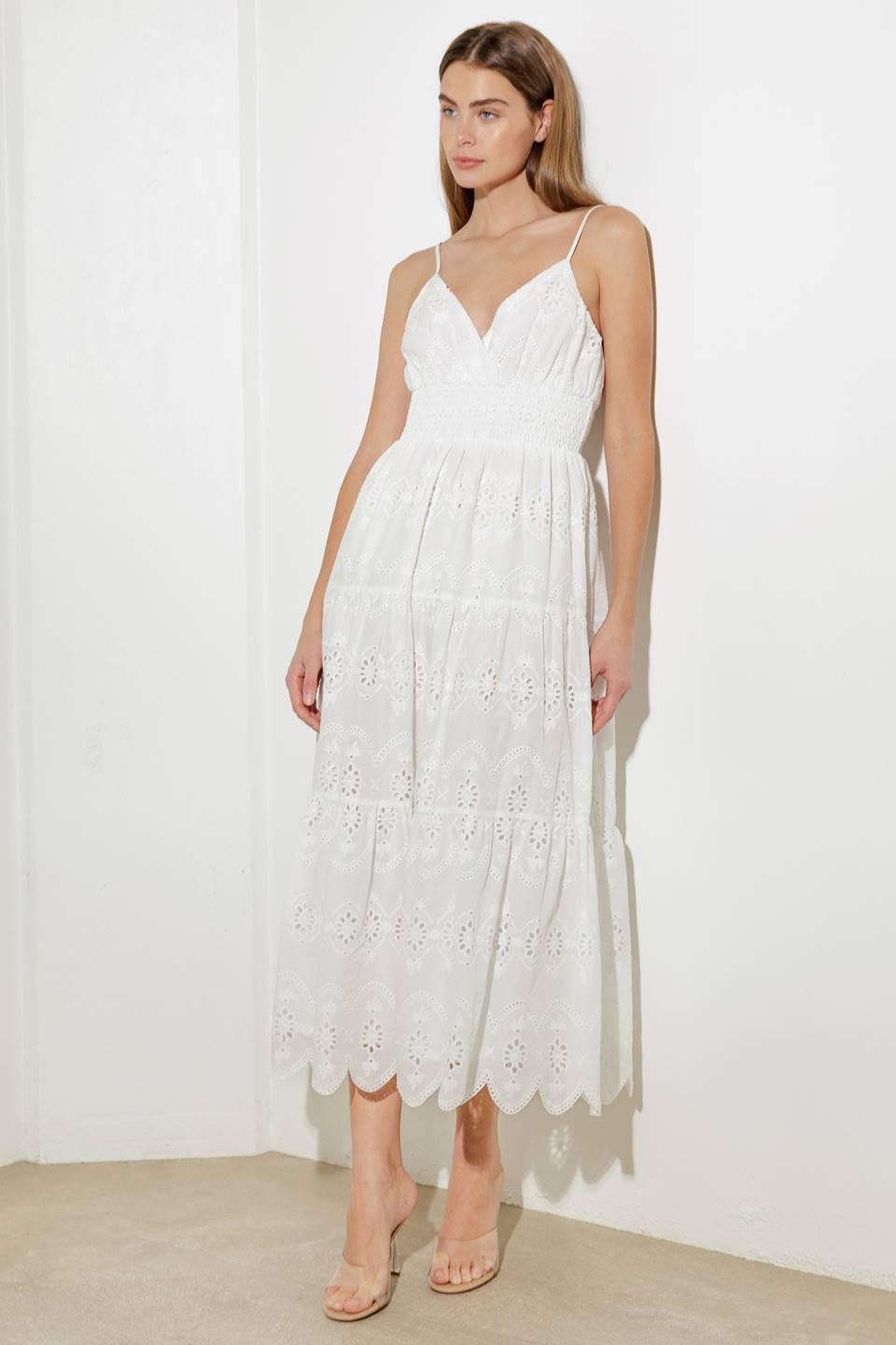 Luminous Bliss Woven Eyelet Midi Dress