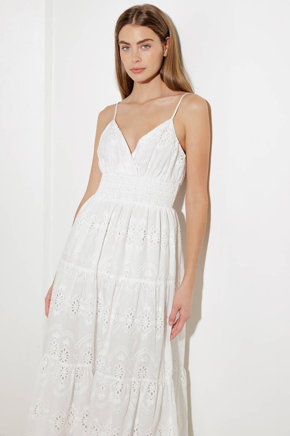 Luminous Bliss Woven Eyelet Midi Dress