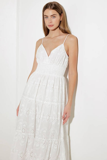 Luminous Bliss Woven Eyelet Midi Dress
