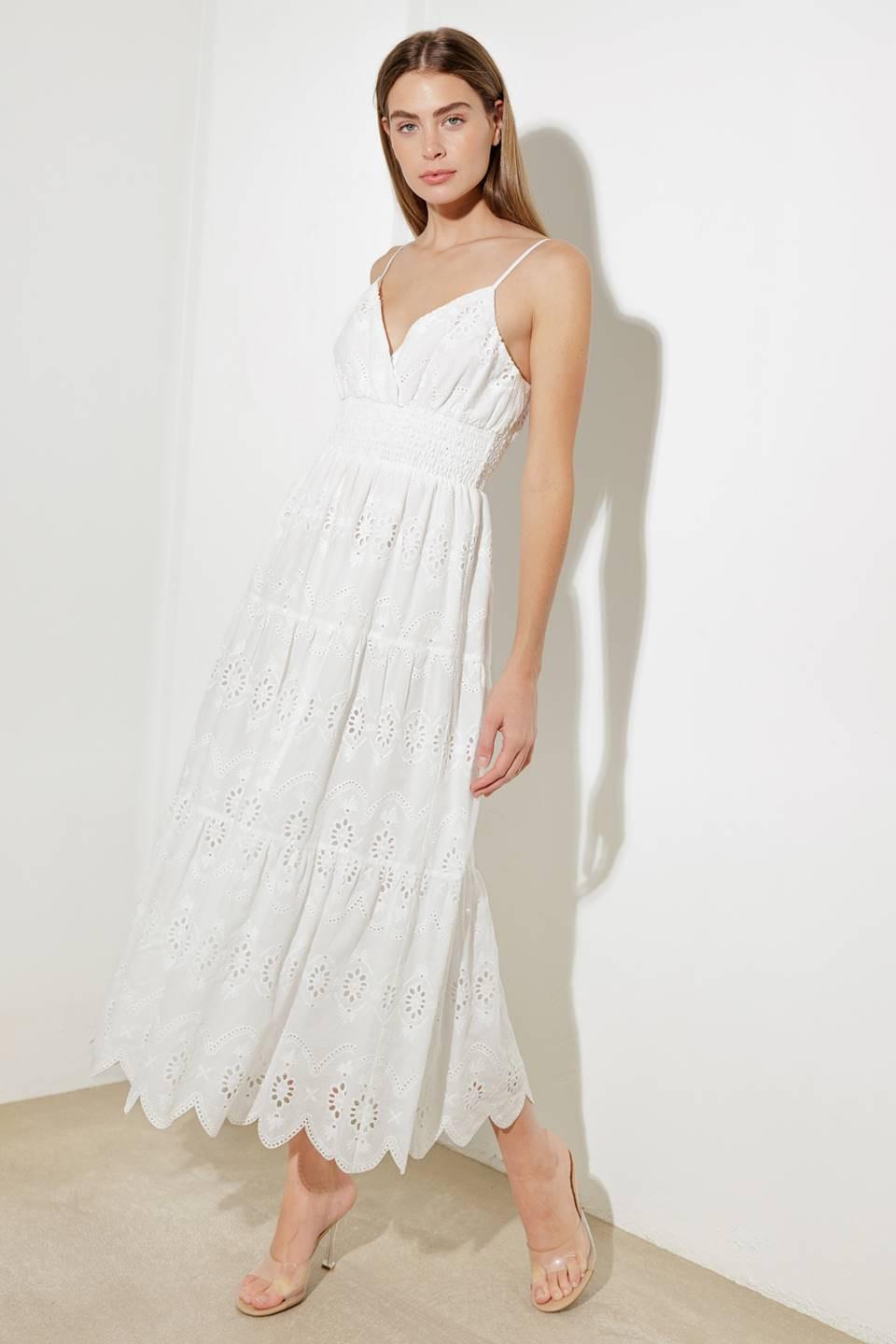Luminous Bliss Woven Eyelet Midi Dress