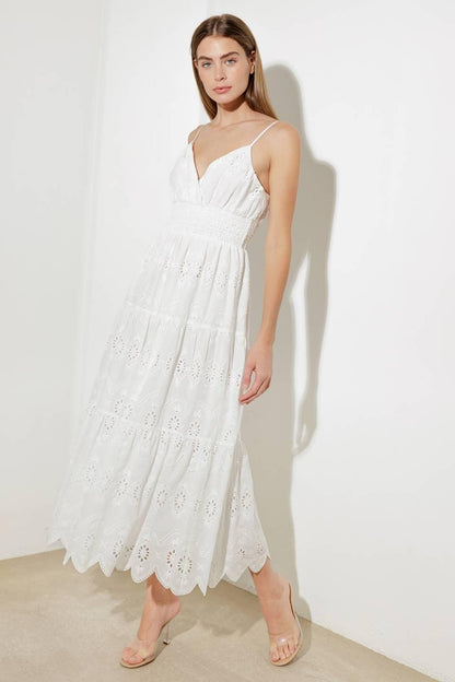 Luminous Bliss Woven Eyelet Midi Dress