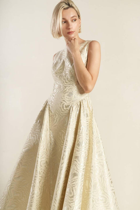 Check Yourself Champagne Woven Midi Dress