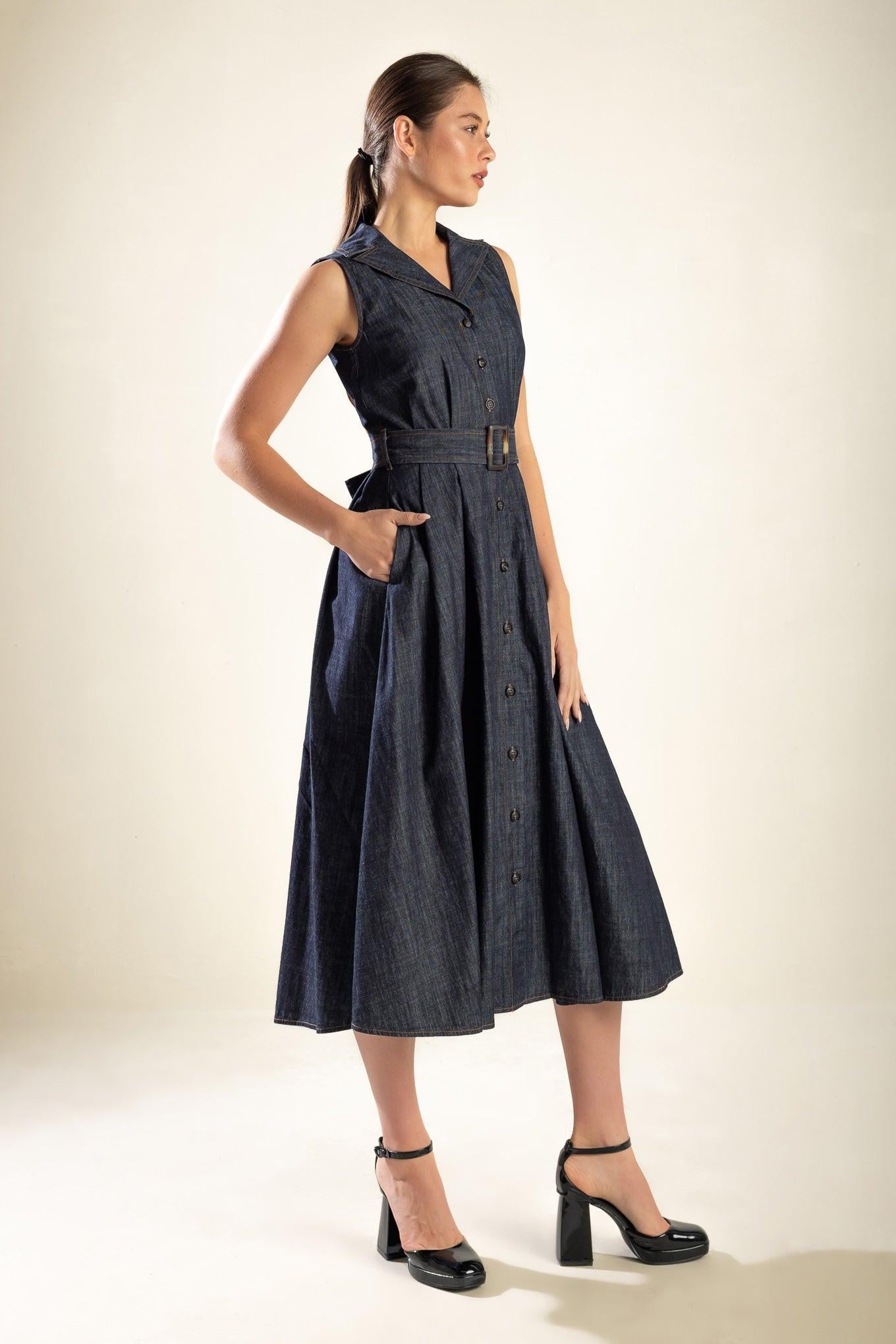 Oasis of Calm Rigid Denim Midi Dress