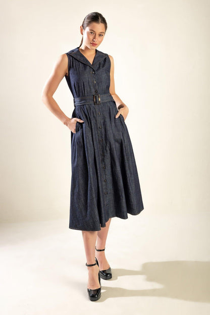 Oasis of Calm Rigid Denim Midi Dress
