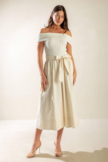 Social Season  Off Shoulder Midi Dress