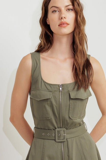 Olive Grove Woven Midi Dress