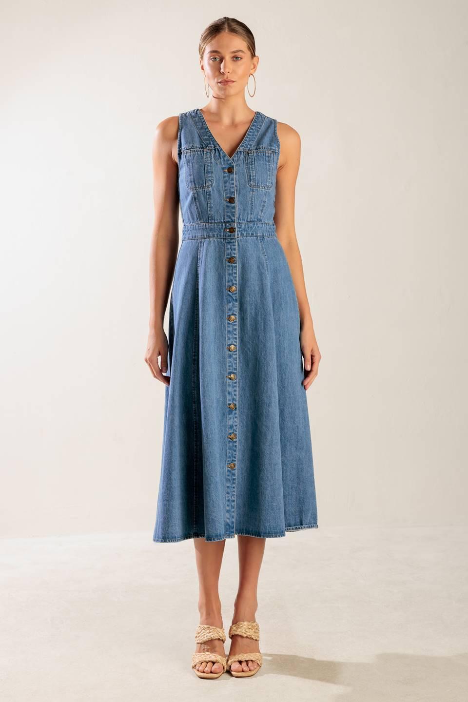 The Journey Begins Blue Denim Midi Dress