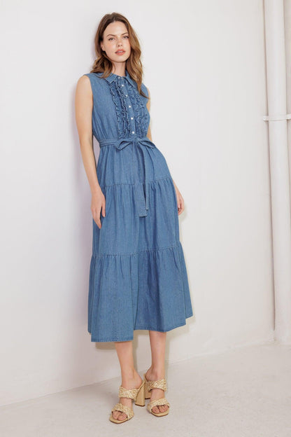 Petals Falling Slowly Denim Midi Dress