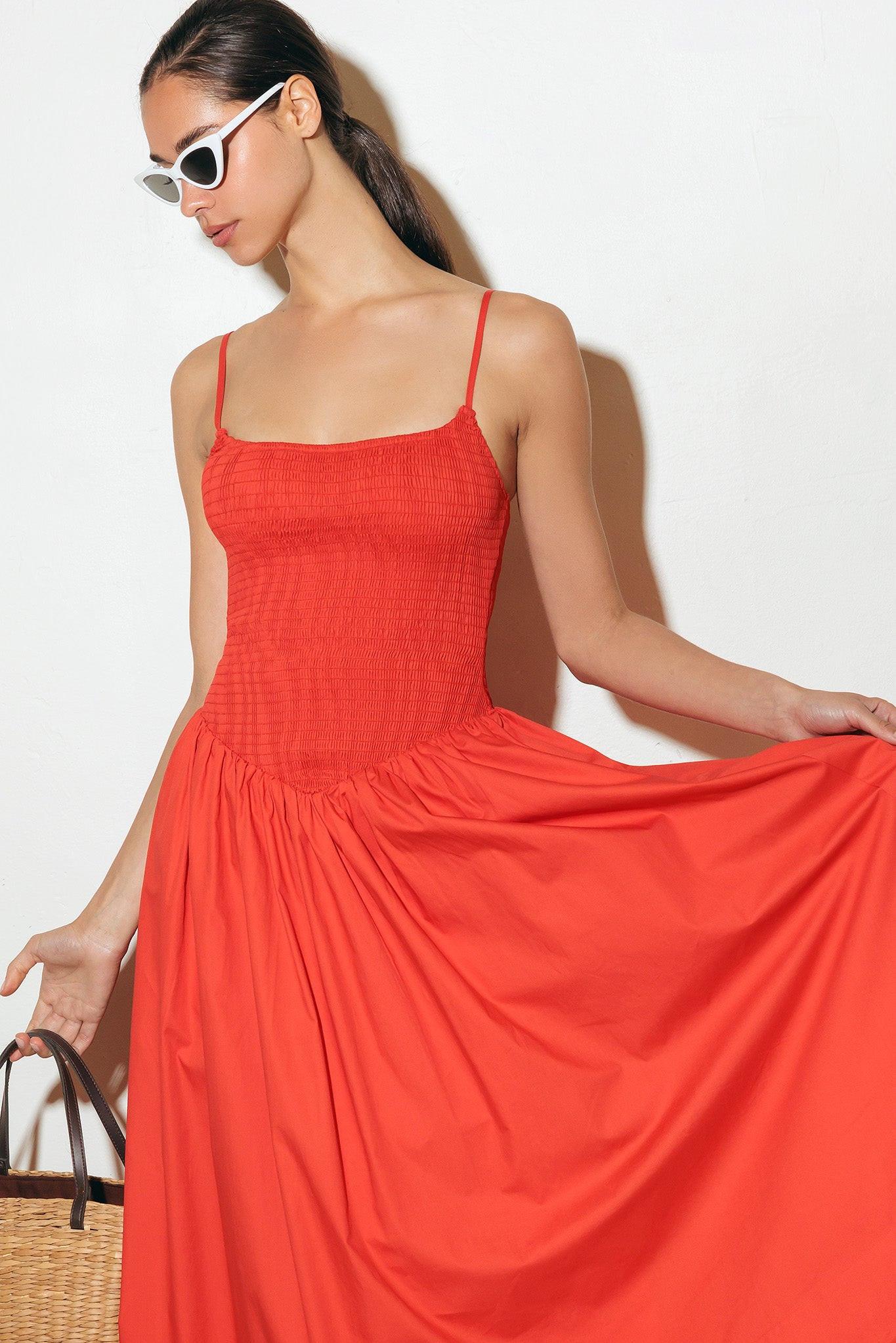 Move With Intention Red Woven Midi Dress
