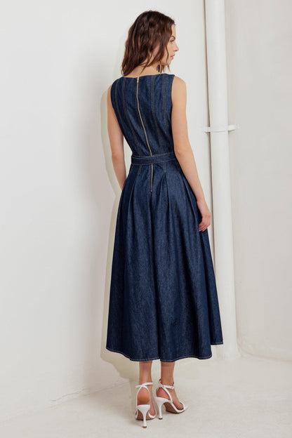 Moonlight Serenade Denim Midi Dress