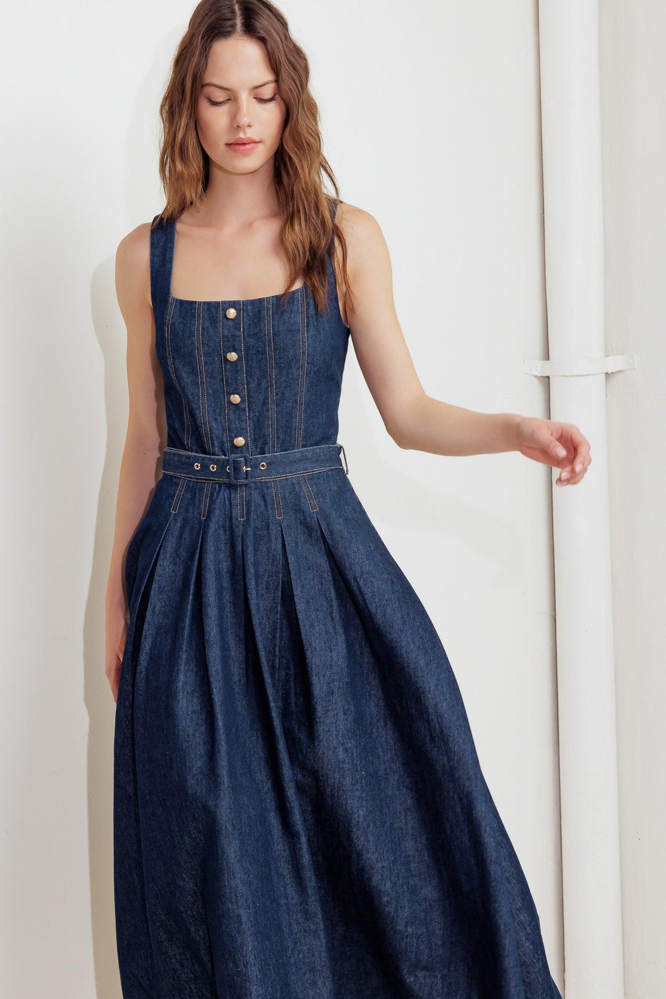 Moonlight Serenade Denim Midi Dress