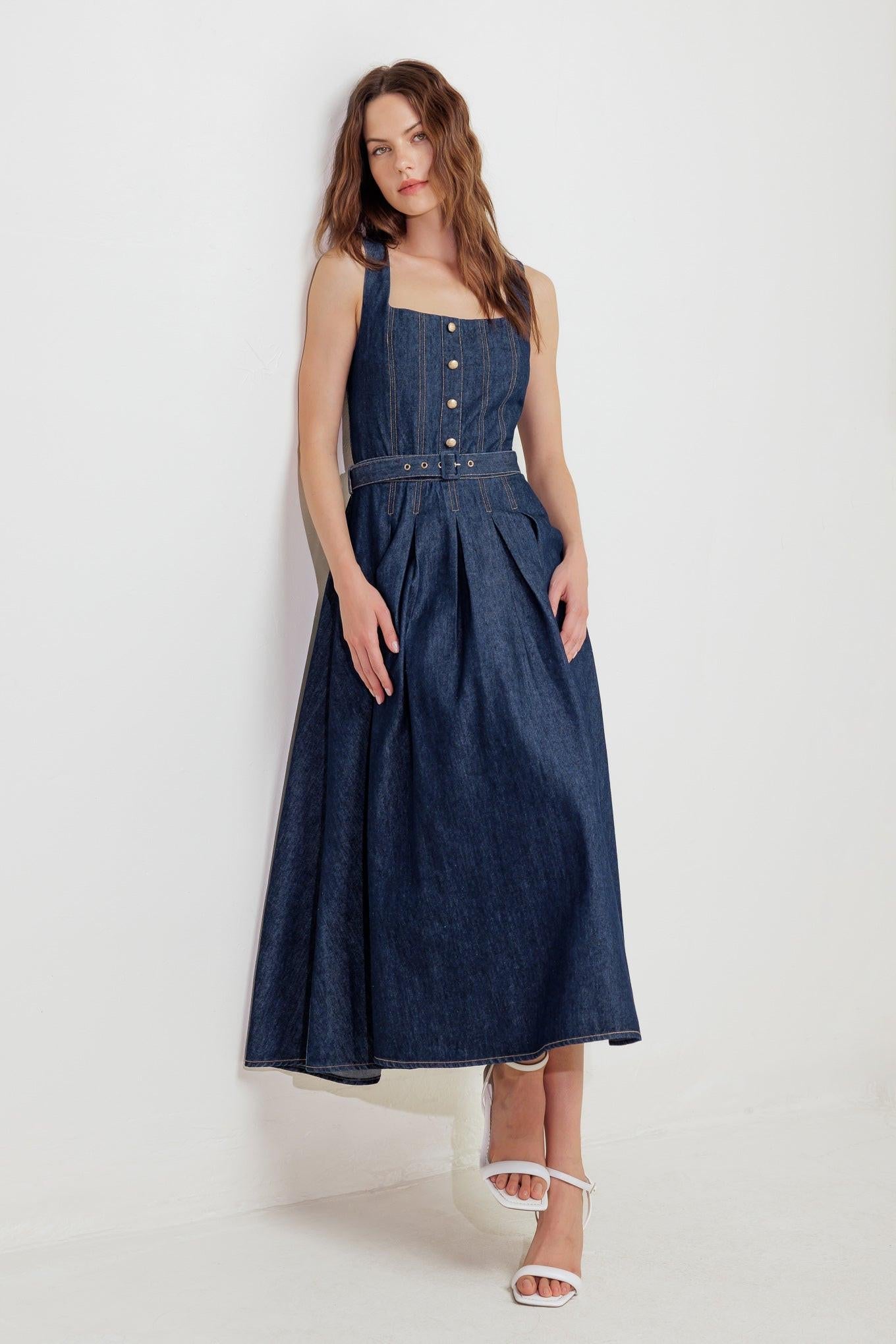 Moonlight Serenade Denim Midi Dress