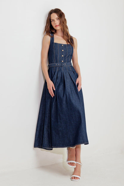 Moonlight Serenade Denim Midi Dress