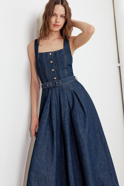 Moonlight Serenade Denim Midi Dress
