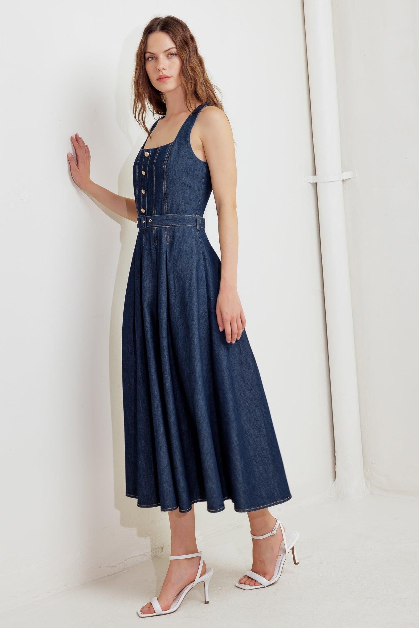 Moonlight Serenade Denim Midi Dress