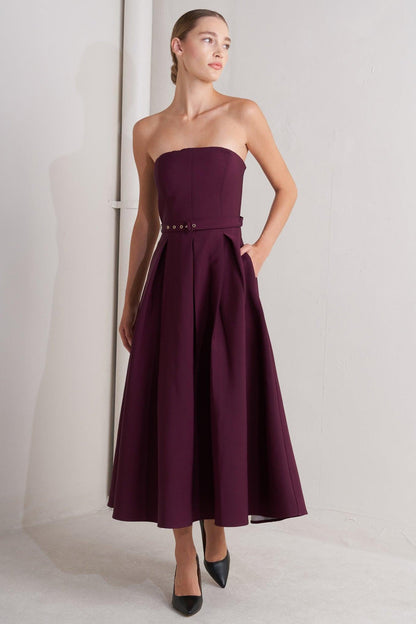 Opera Wine Woven Midi Dress