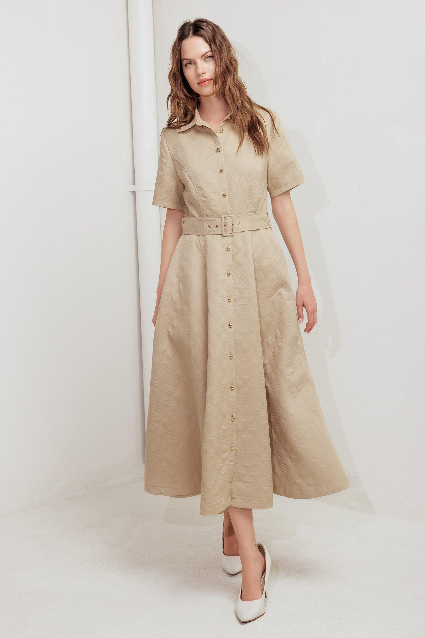 Neutral Chic Woven Midi Dress