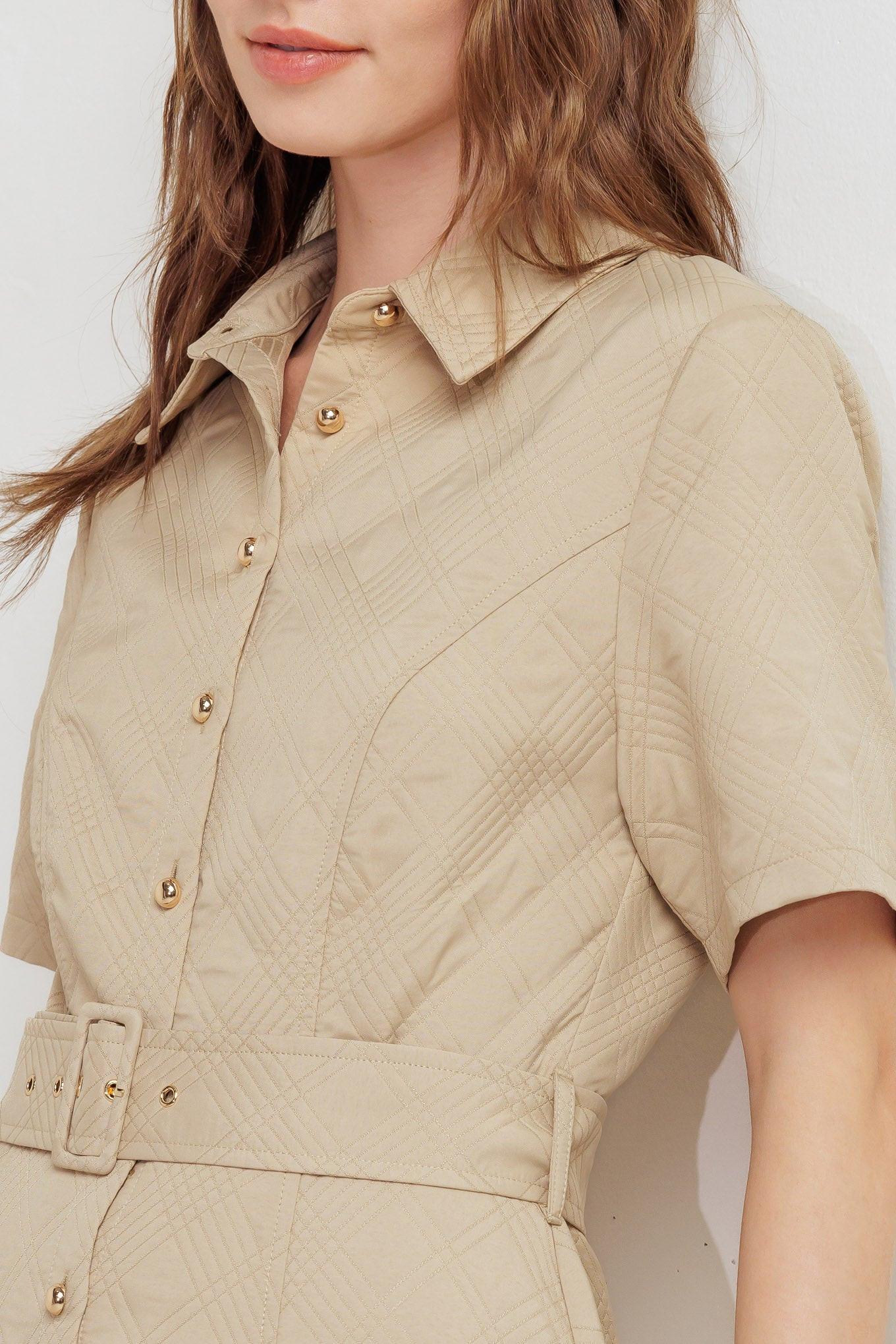 Neutral Chic Woven Midi Dress