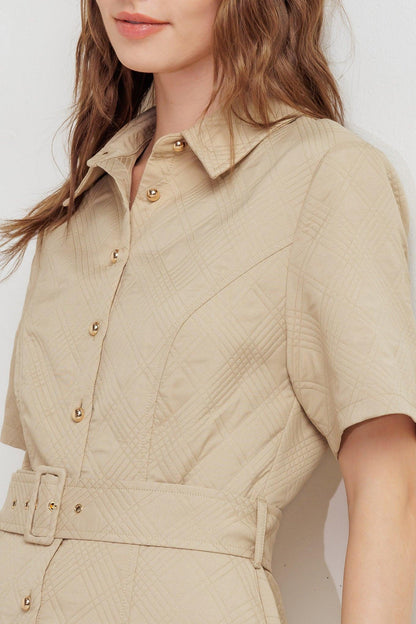 Neutral Chic Woven Midi Dress