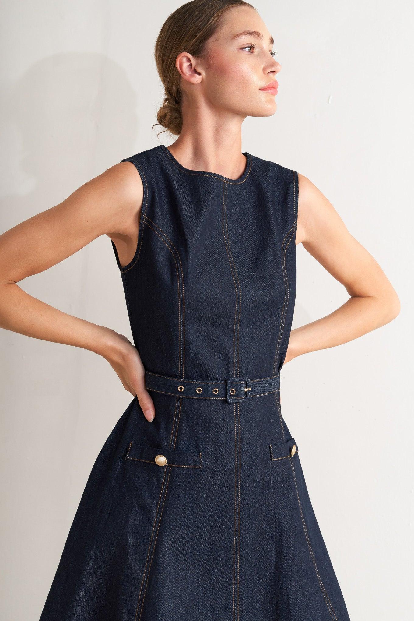 Modern Dark Denim Midi Dress