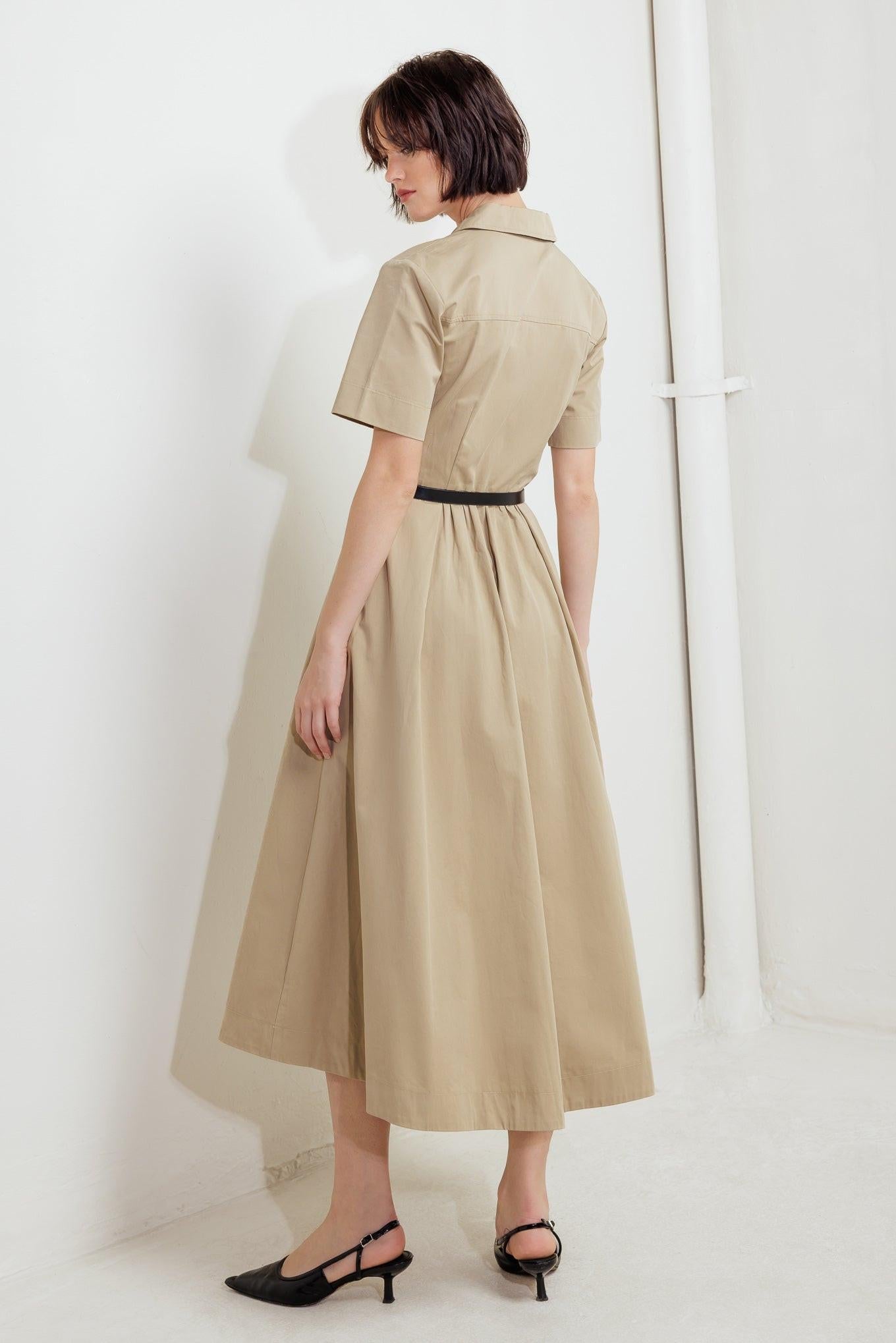 Quiet Romance Tan Woven Midi Dress