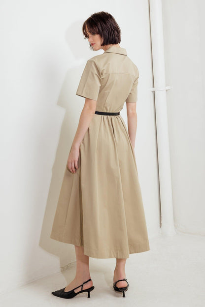 Quiet Romance Tan Woven Midi Dress
