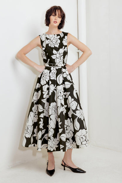 Silent Heart Black Woven Midi Dress