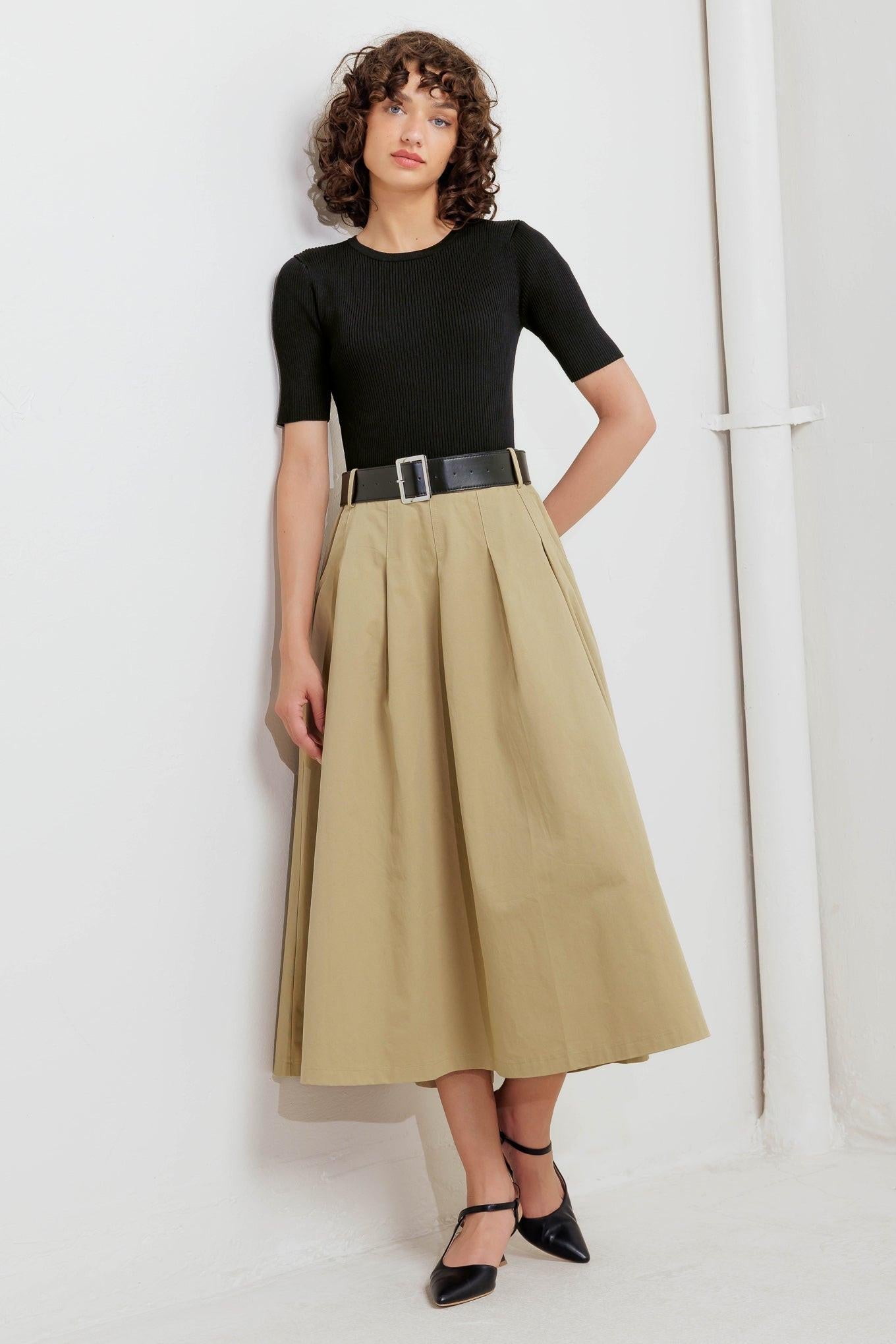 Sculpted Grace Sweater Woven Top and Skirt Dress