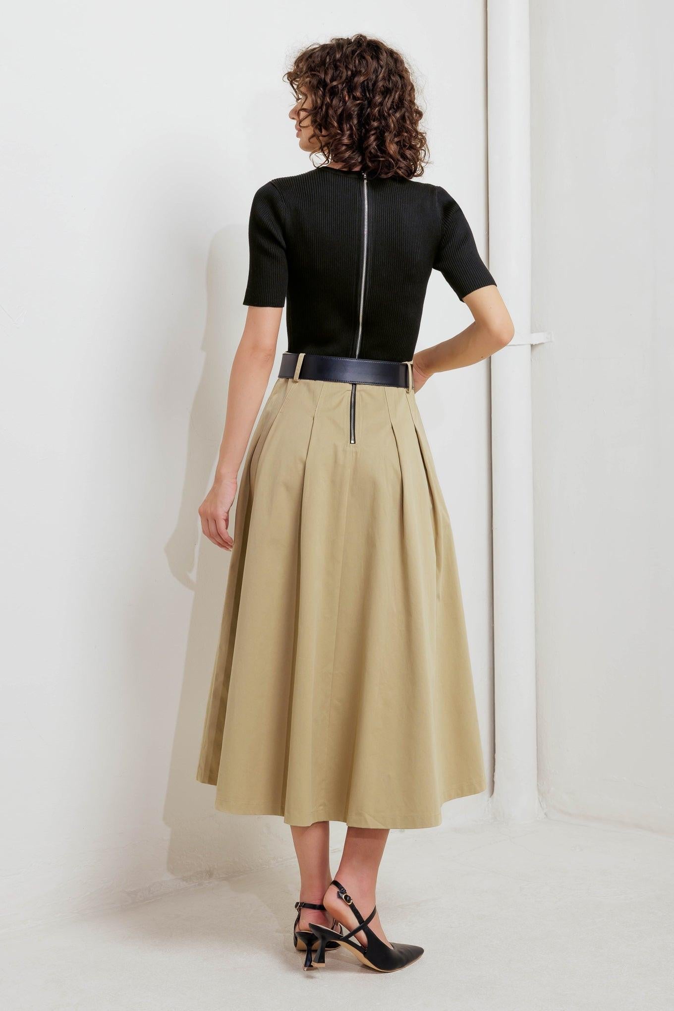 Sculpted Grace Sweater Woven Top and Skirt Dress