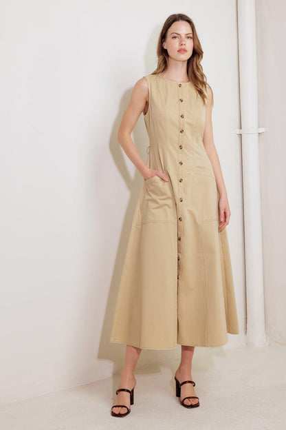 Nature’s Gentle Song Beige Woven Midi Dress