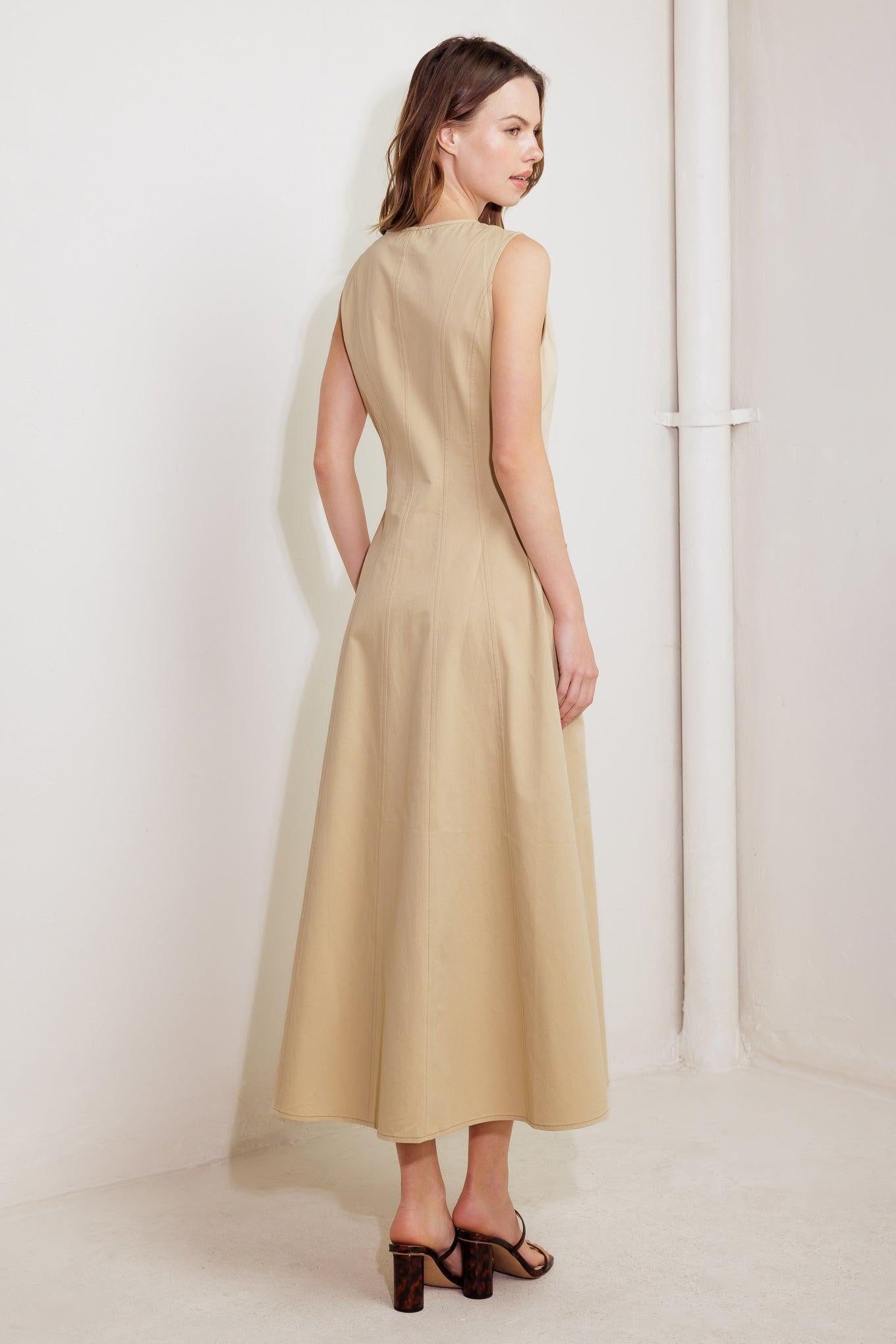 Nature’s Gentle Song Beige Woven Midi Dress