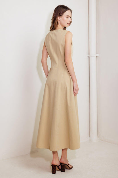 Nature’s Gentle Song Beige Woven Midi Dress