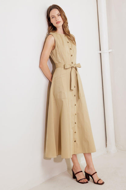Nature’s Gentle Song Beige Woven Midi Dress