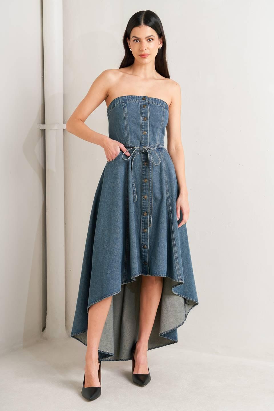 Midnight Volume Denim Midi Dress