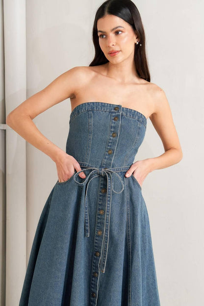 Midnight Volume Denim Midi Dress