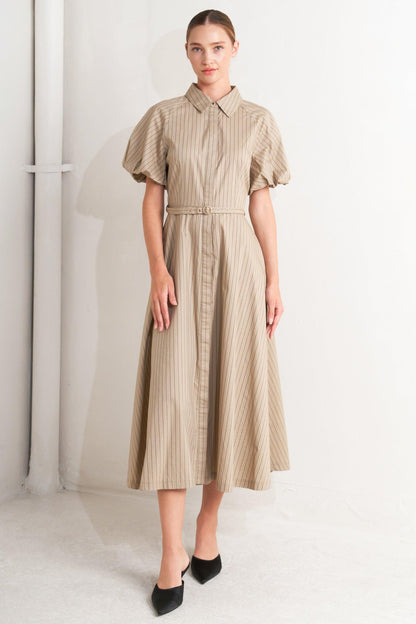 Classic Neutral Woven Midi Dress