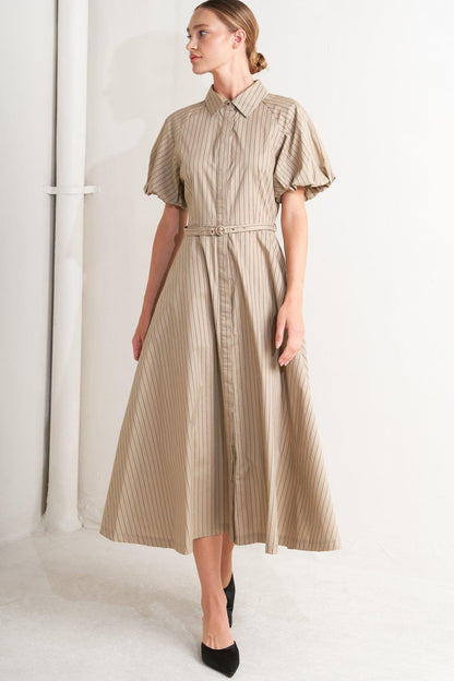 Classic Neutral Woven Midi Dress