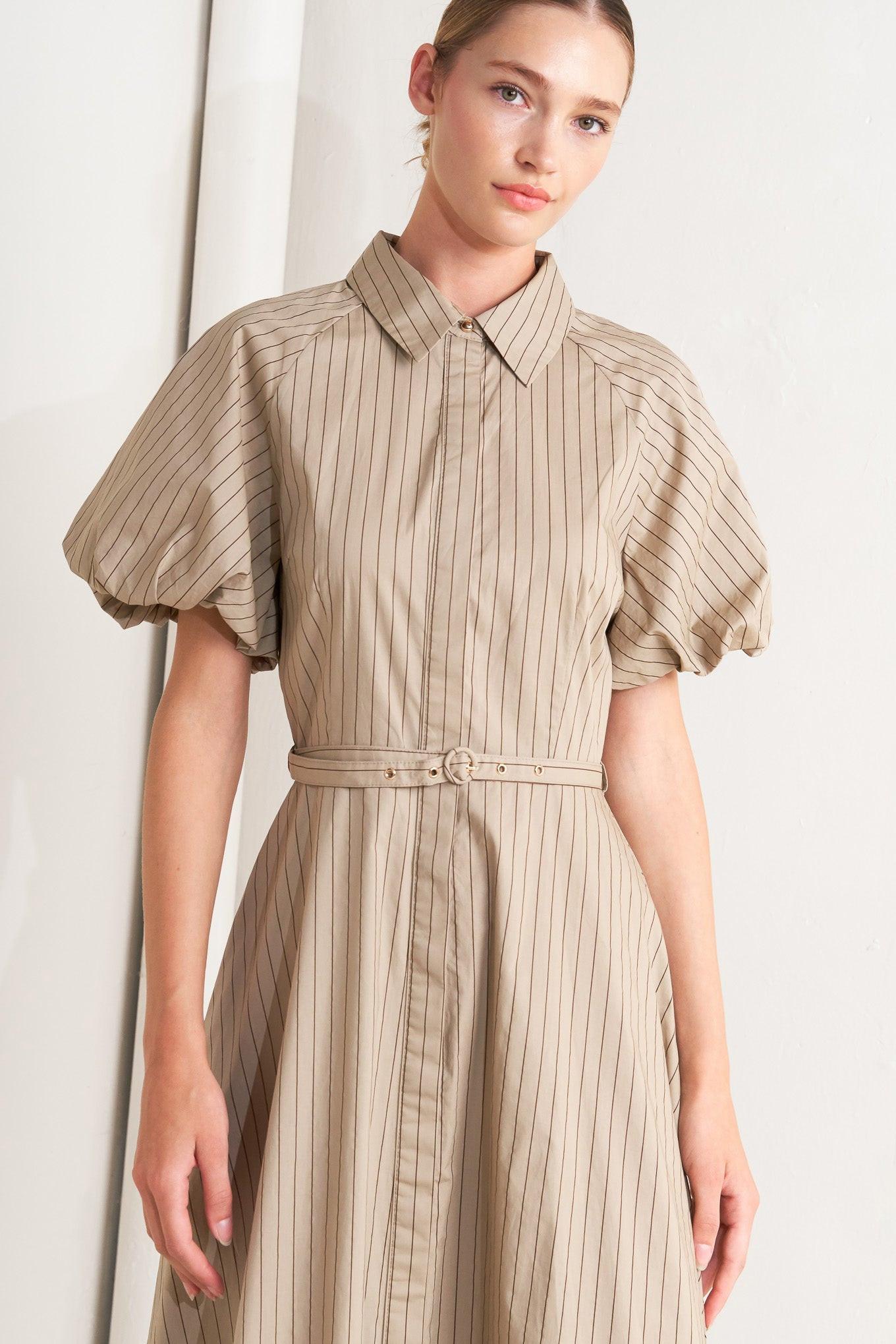 Classic Neutral Woven Midi Dress