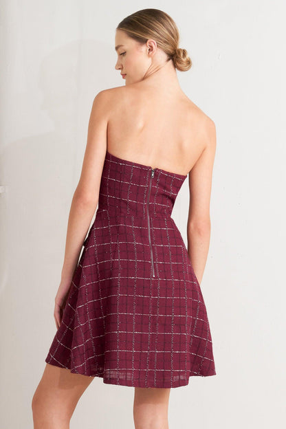 Tweed Doll Wine Woven Mini Dress