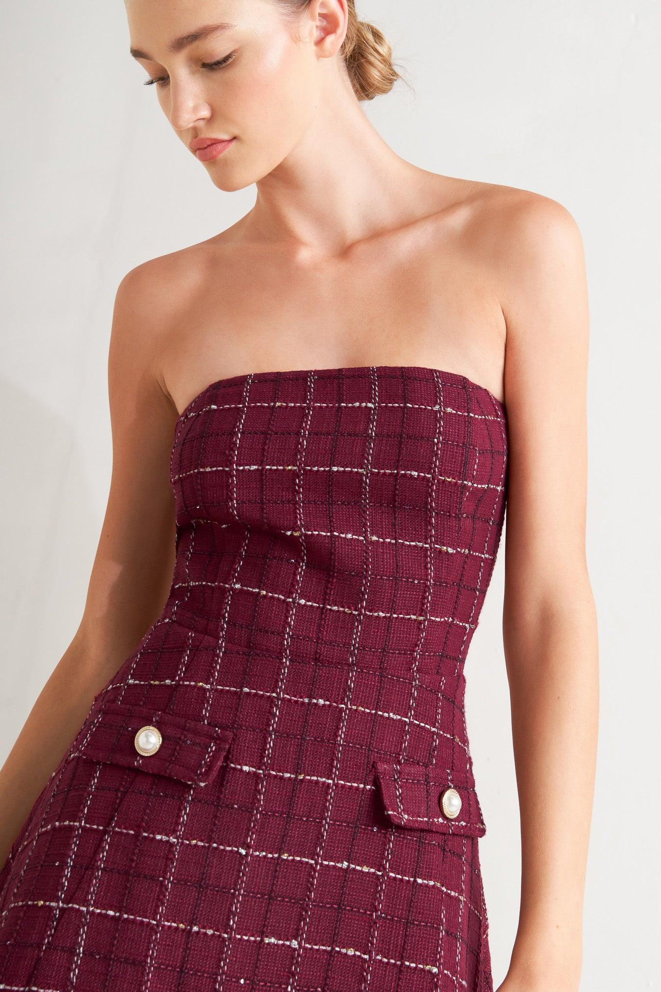 Tweed Doll Wine Woven Mini Dress