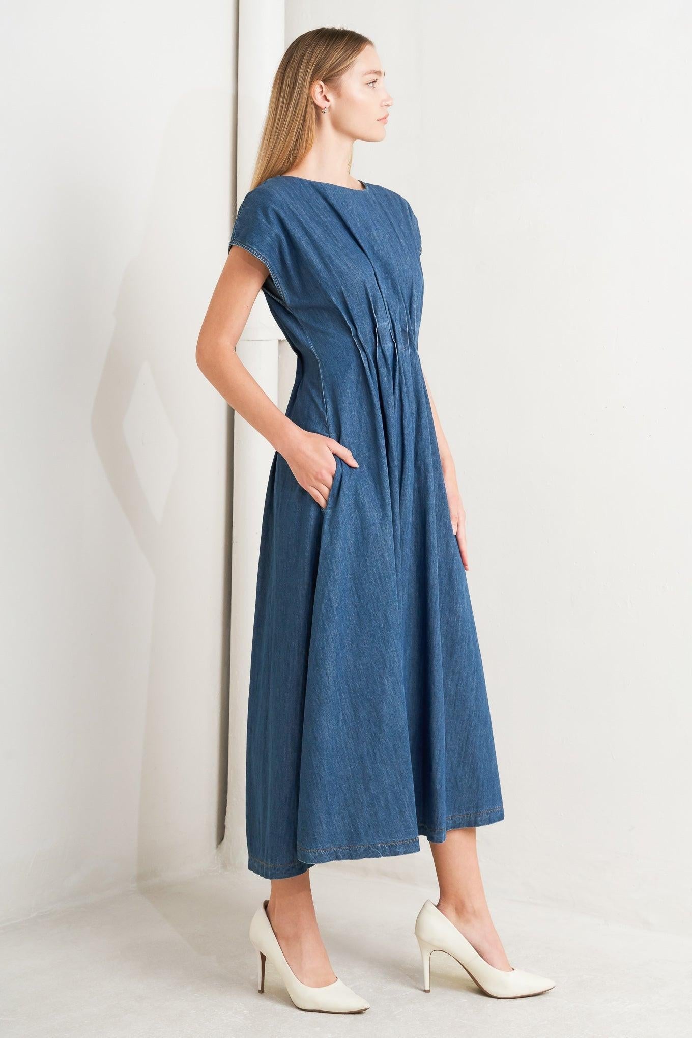 zulily denim dresses BLUE CRUSH DENIM MIDI DRESS l FLYING TOMATO MEDIUM INDIGO / S