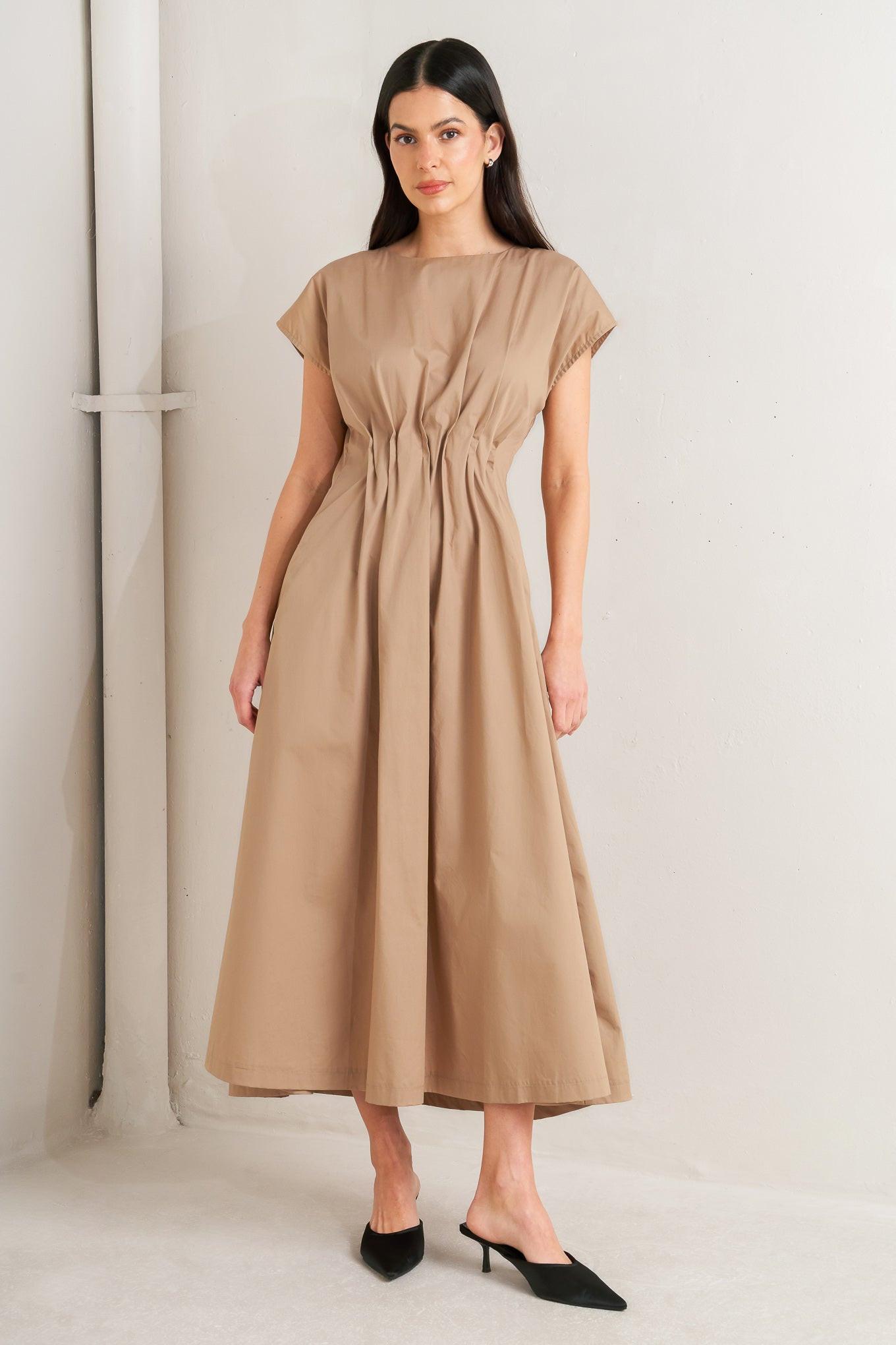 Nova Sand Woven Midi Dress