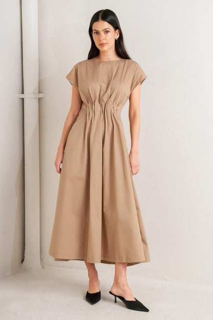 Nova Sand Woven Midi Dress