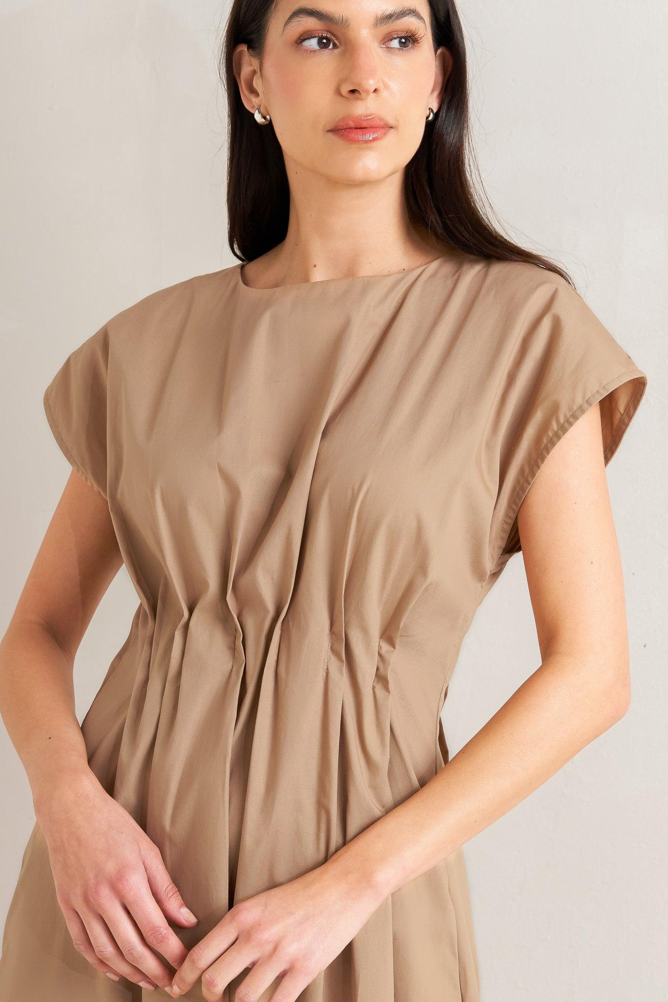 Nova Sand Woven Midi Dress