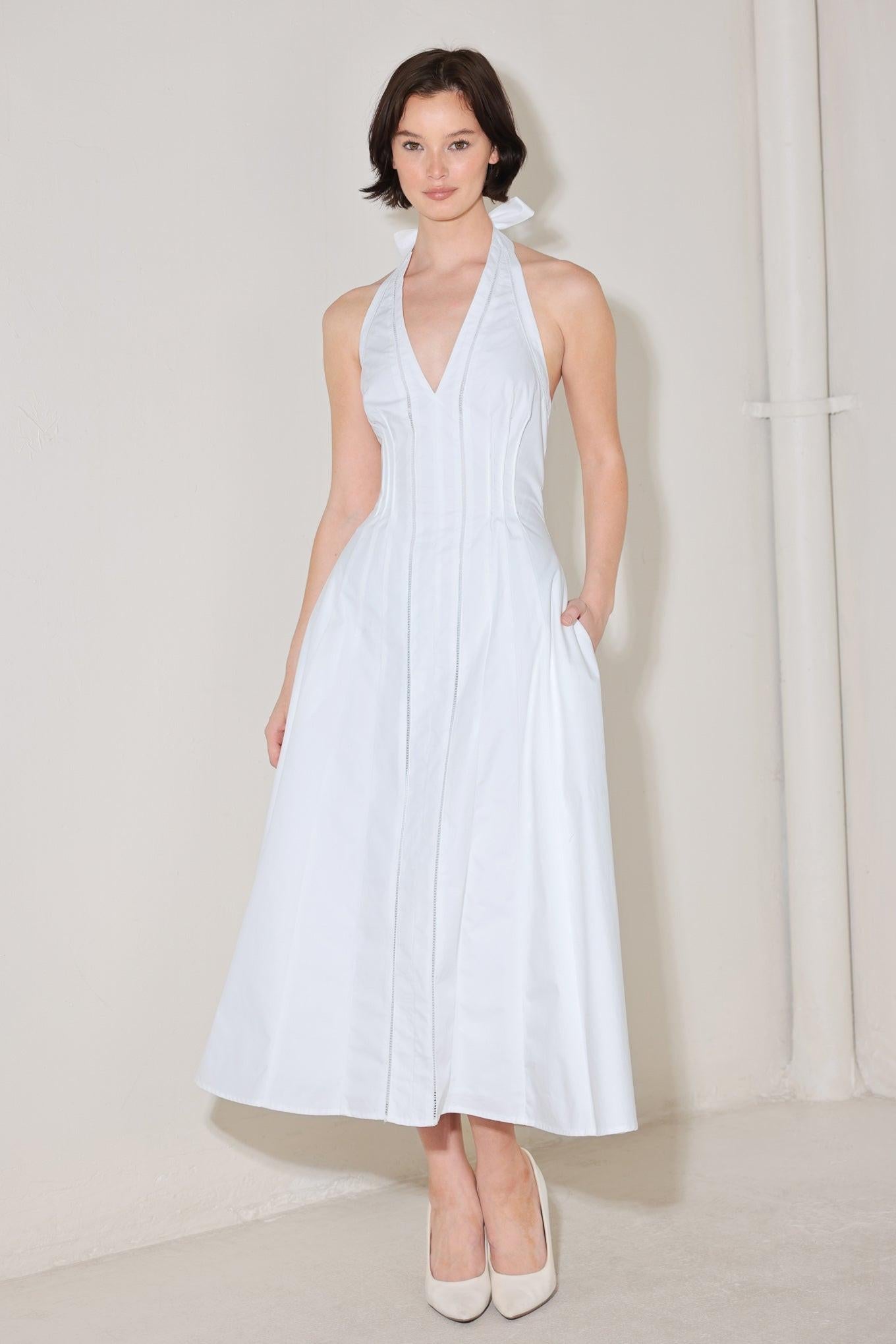 Powder Sky Halter Woven Midi Dress