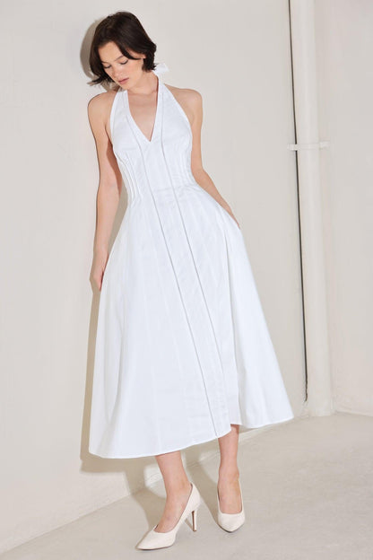 Powder Sky Halter Woven Midi Dress