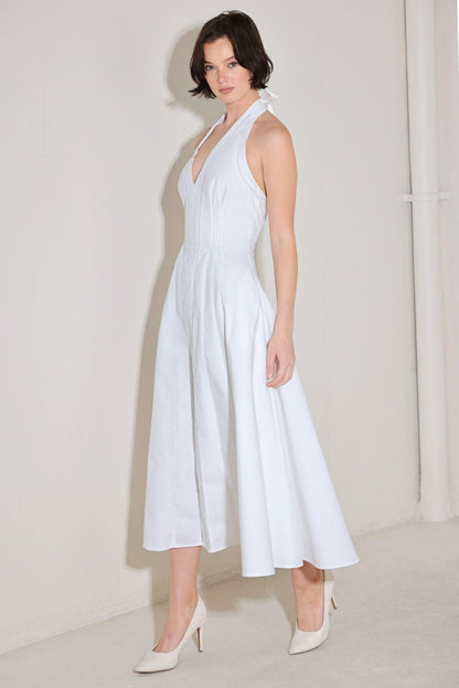Powder Sky Halter Woven Midi Dress