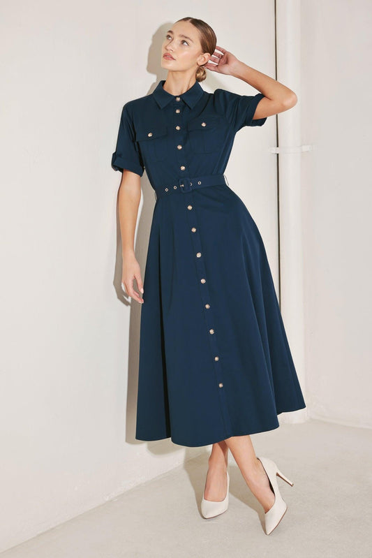 Classic Authority Woven Midi Dress