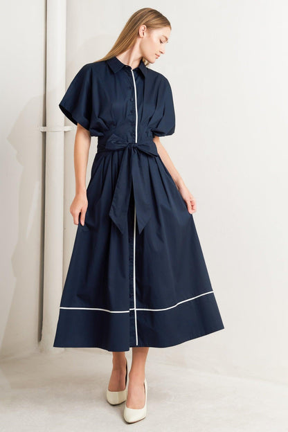 Catch You Later Navy Woven Midi Dress